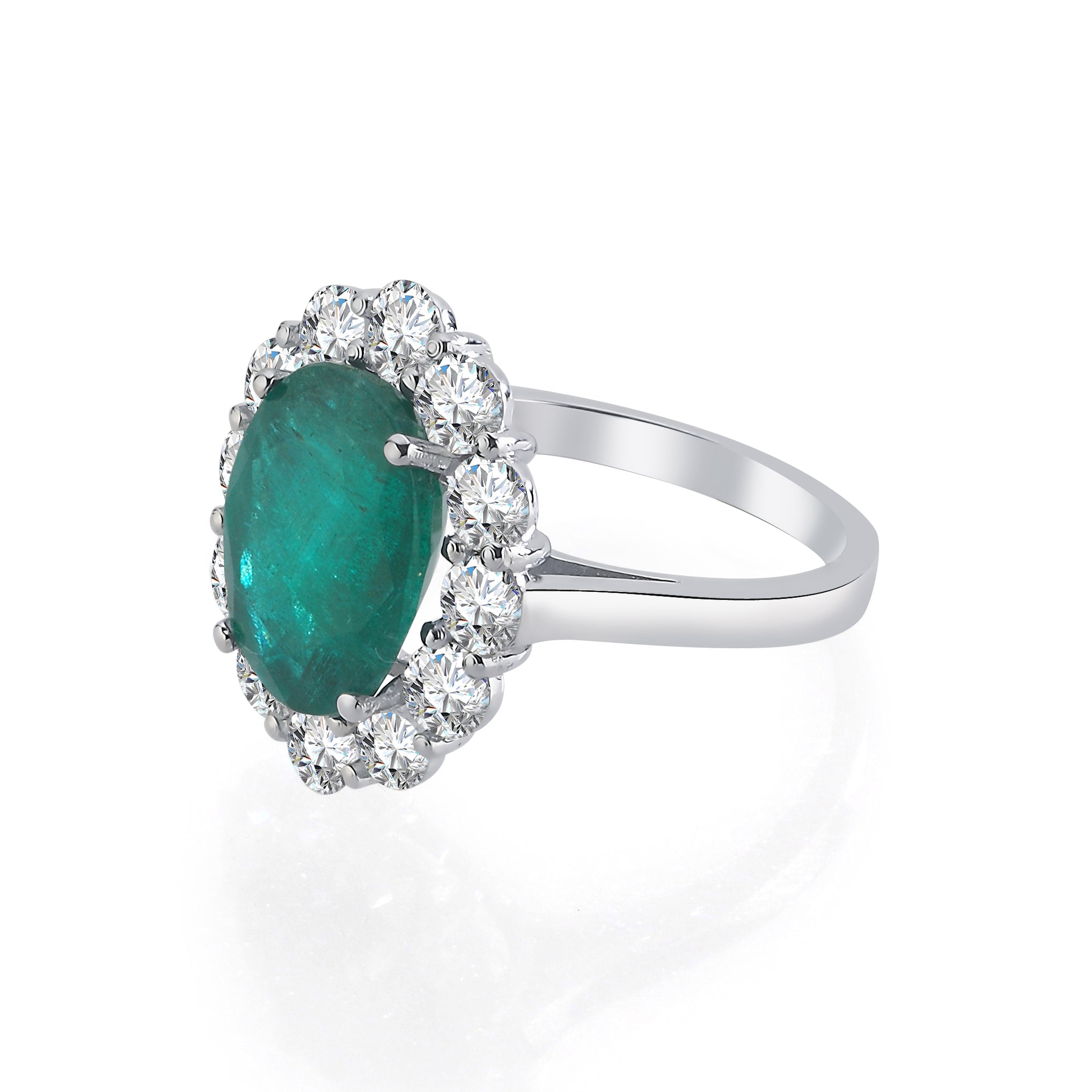 Inel LRSR507 aur alb 18k cu smarald 4.12ct si diamante naturale 1.71ct