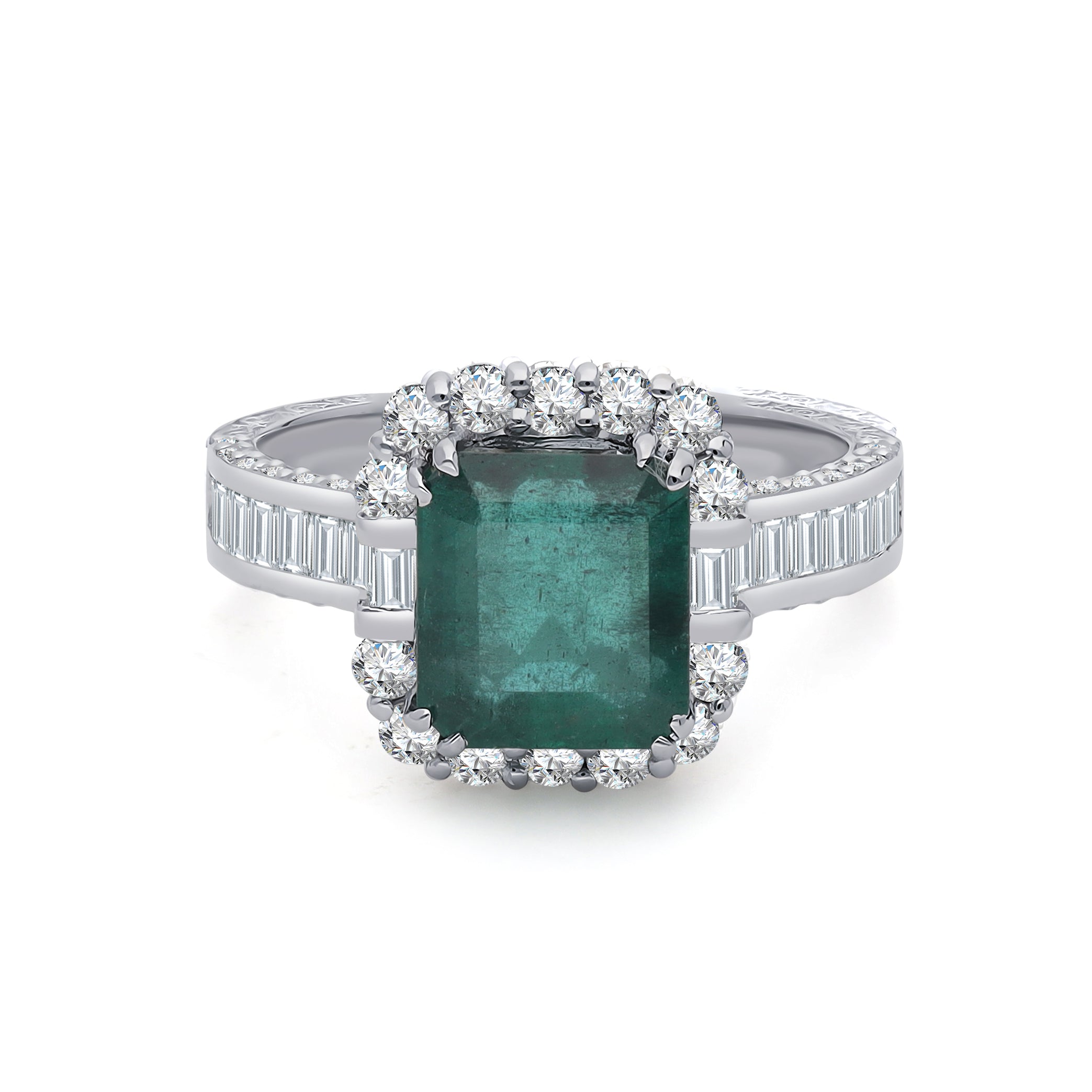 Inel LRSR509 aur alb 18k cu smarald 3.15ct si diamante naturale 0.48ct si 0.65ct