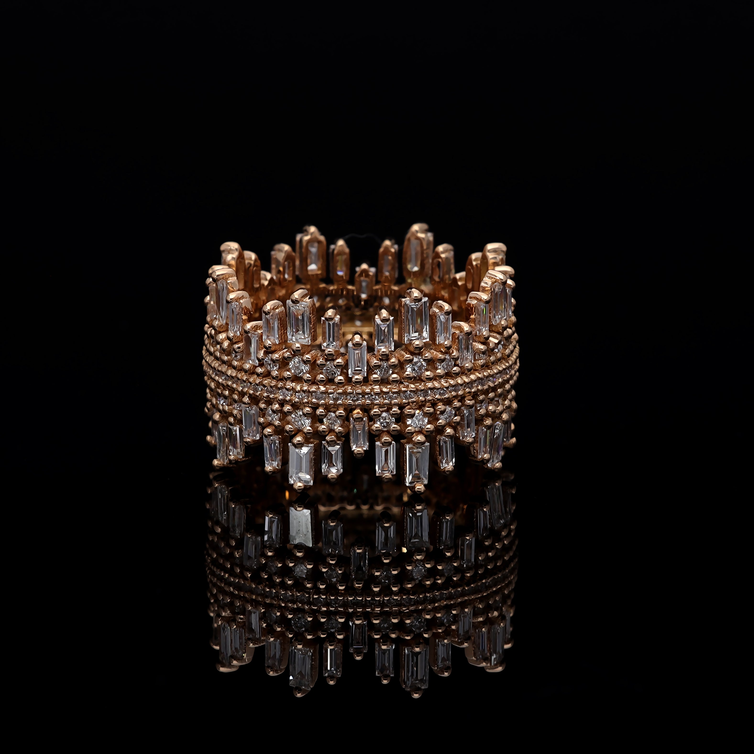 Inel LRSR526 aur roz 18k cu diamante naturale baguette 1.60ct si rotunde 0.60ct