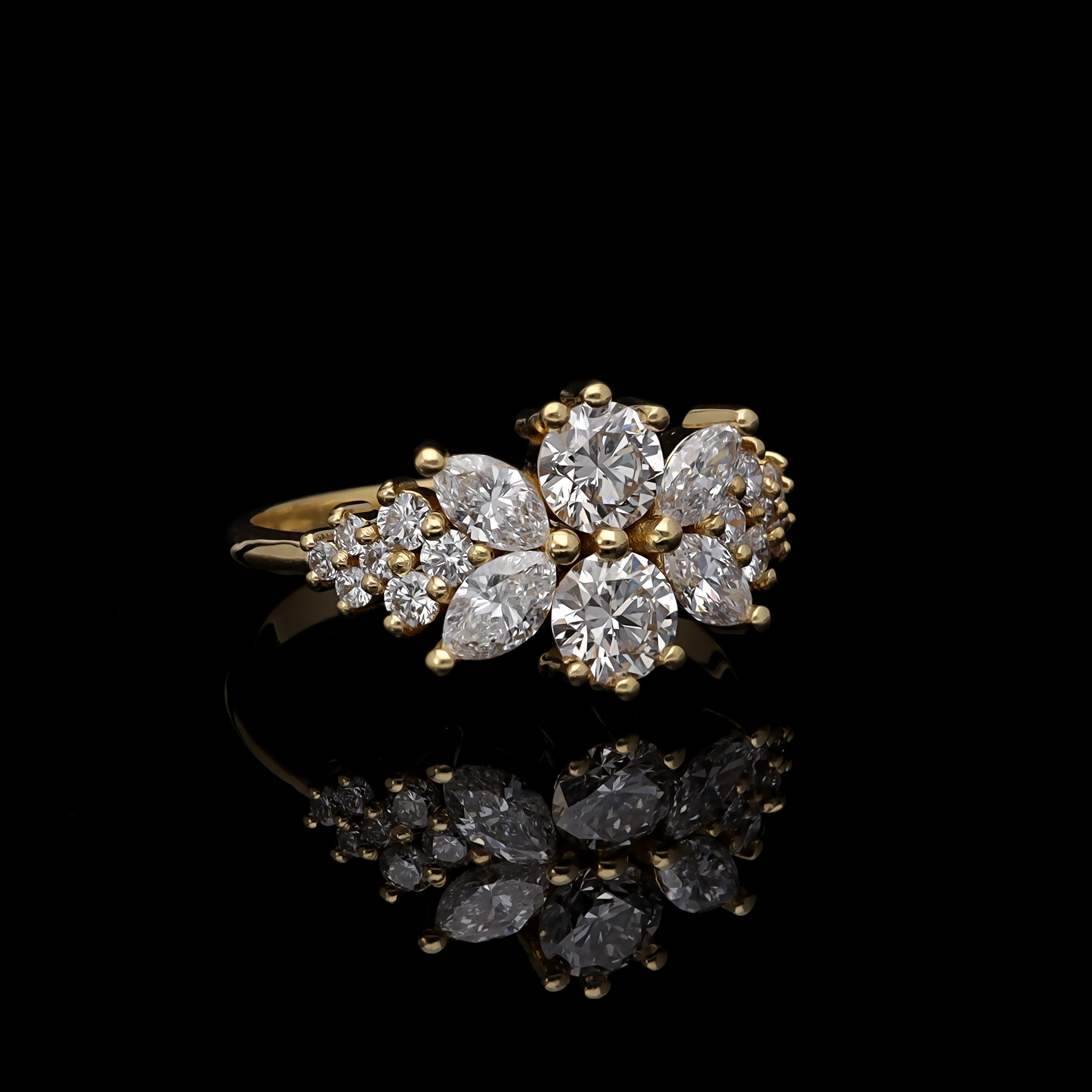 Inel LRSR528 aur galben 18k cu diamante naturale rotunde 0.94ct si marquise 0.58ct