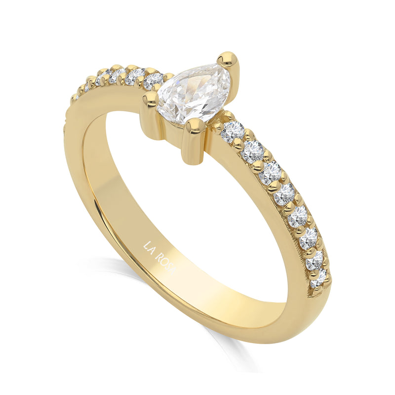 Inel de logodnă LRY005 din aur galben 18K  cu diamant Pear Cut - Bijuterii LA ROSA