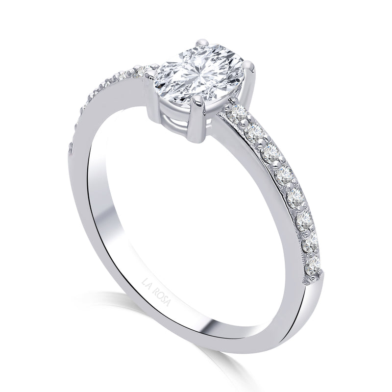Inel de Logodna LRY007 din Aur Alb 18K cu Diamant OVAL CUT - Bijuterii LA ROSA