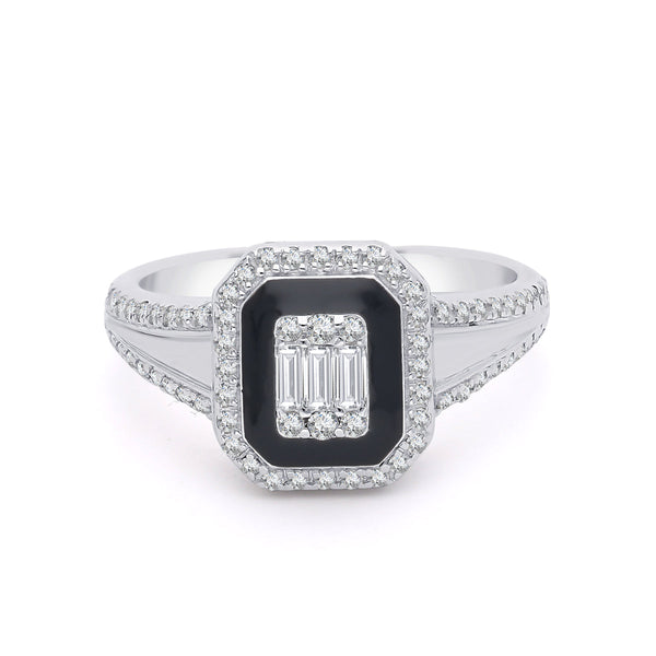 Inel dublu ring MD18776 din aur alb 14k cu email negru si diamante