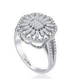 Inel dublu ring MD42799 din aur alb 14k forma floare cu diamante