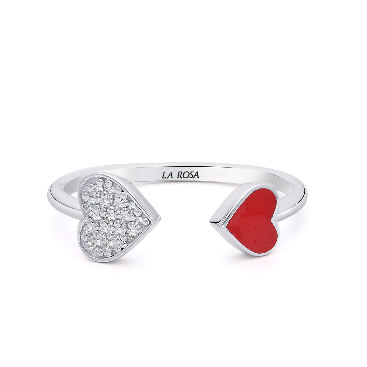 Inel MD54221 din aur alb 14k forma inima cu diamante si email rosu - Bijuterii LA ROSA