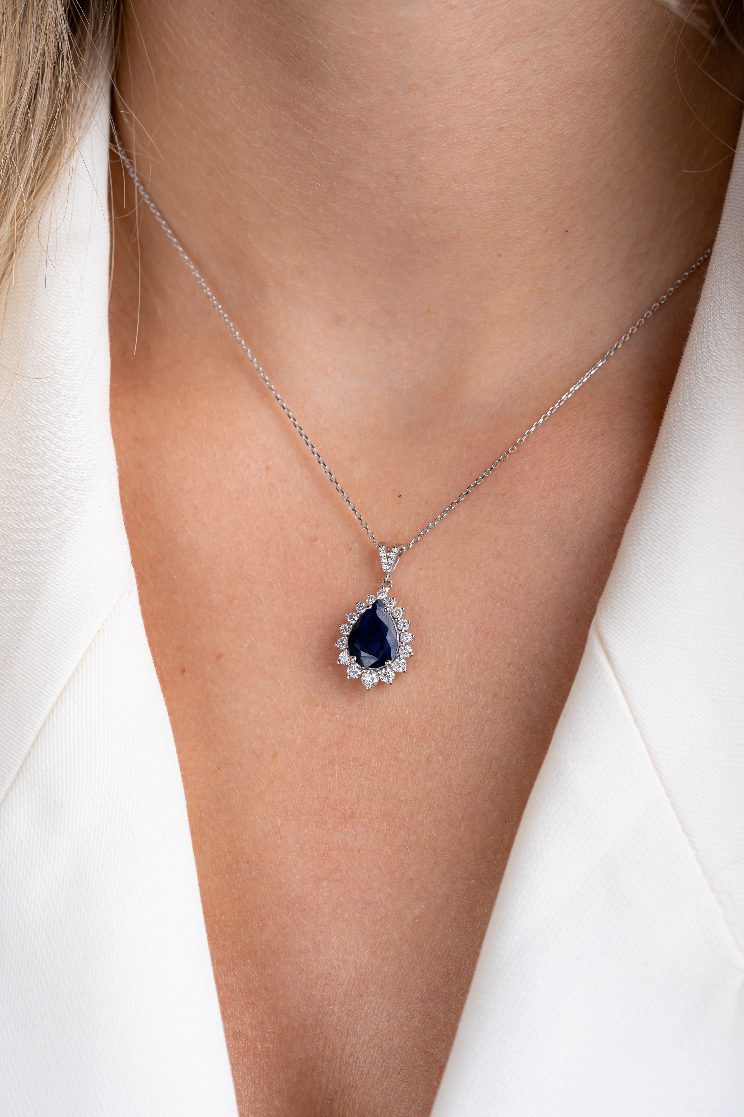 Colier MD61696 din aur alb 14k cu safir 2.69ct si diamante naturale 0.55ct