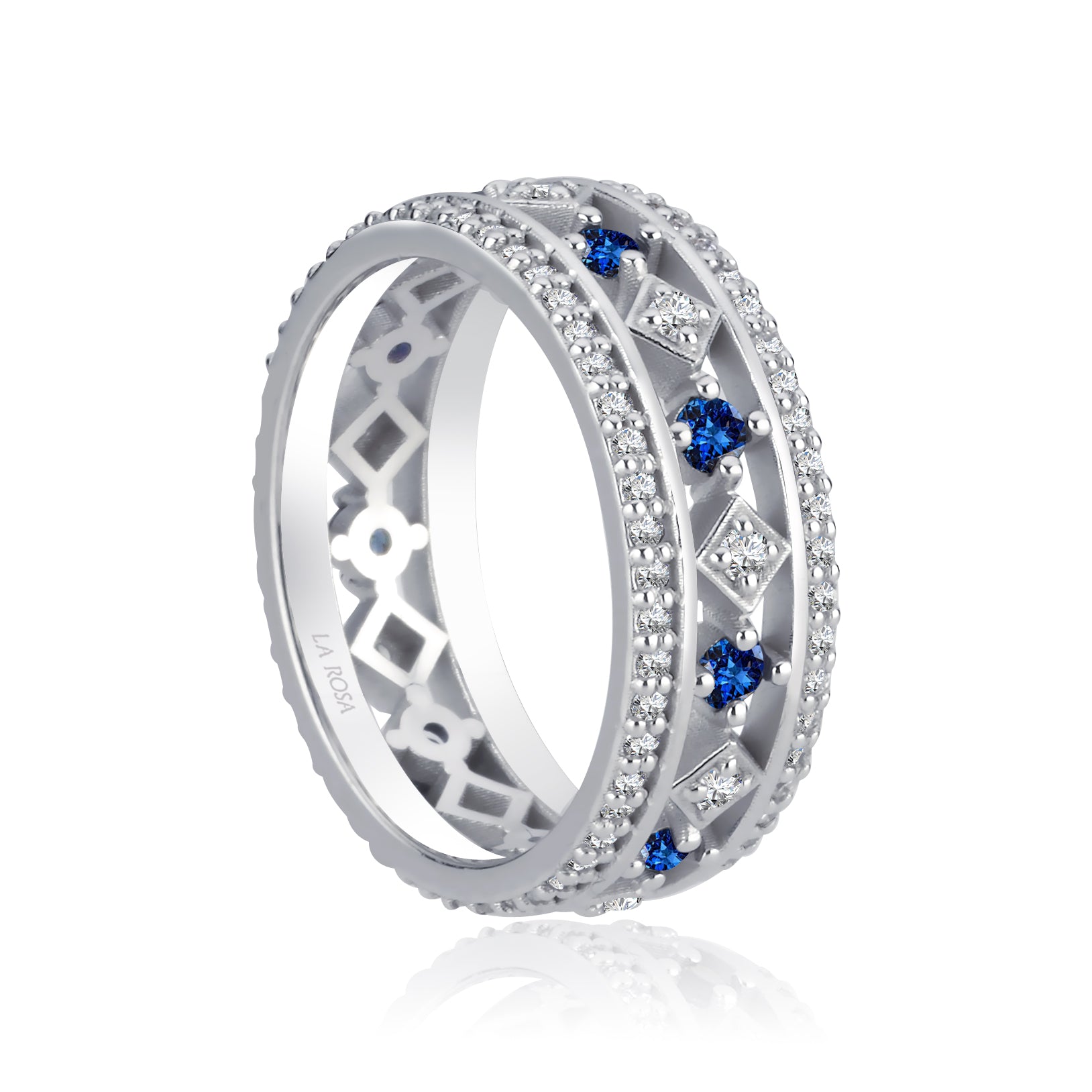 Inel eternity aur alb 18k cu safire 0.56ct si diamante naturale 0.56ct