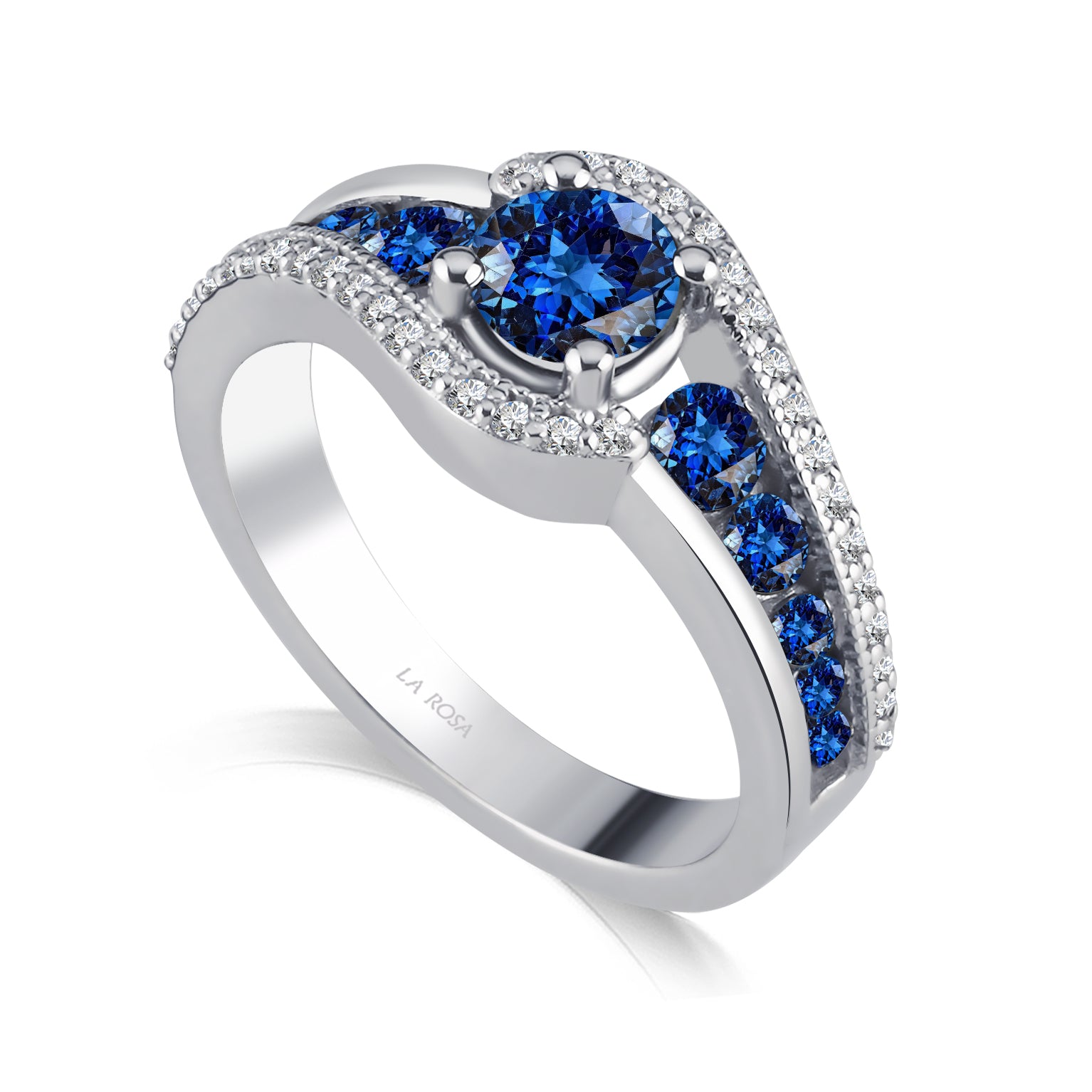 Inel din aur alb 18k cu safire 0.70ct si diamante naturale 0.50ct