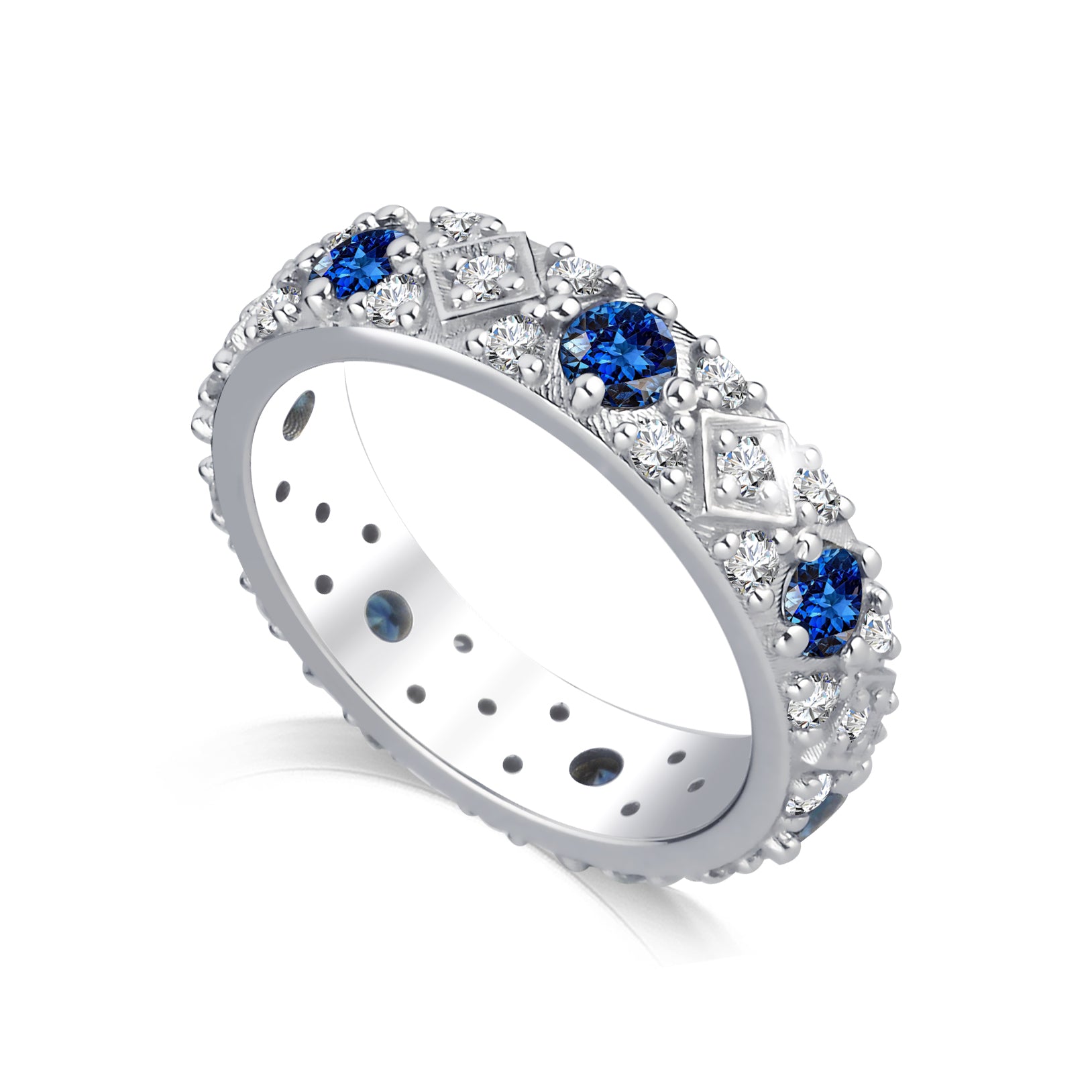 Inel eternity aur alb 18k cu safire 1.29ct si diamante naturale 0.74ct