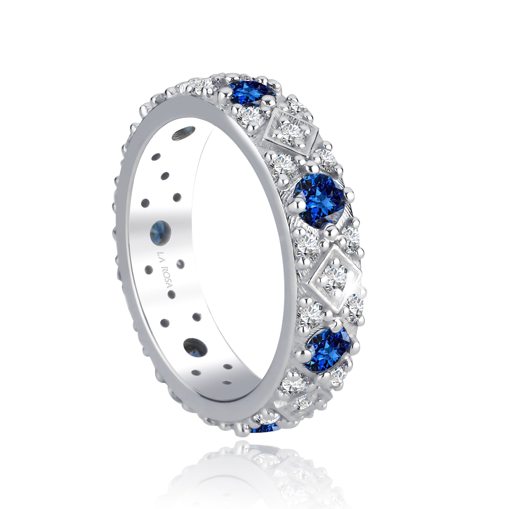 Inel eternity aur alb 18k cu safire 1.29ct si diamante naturale 0.74ct