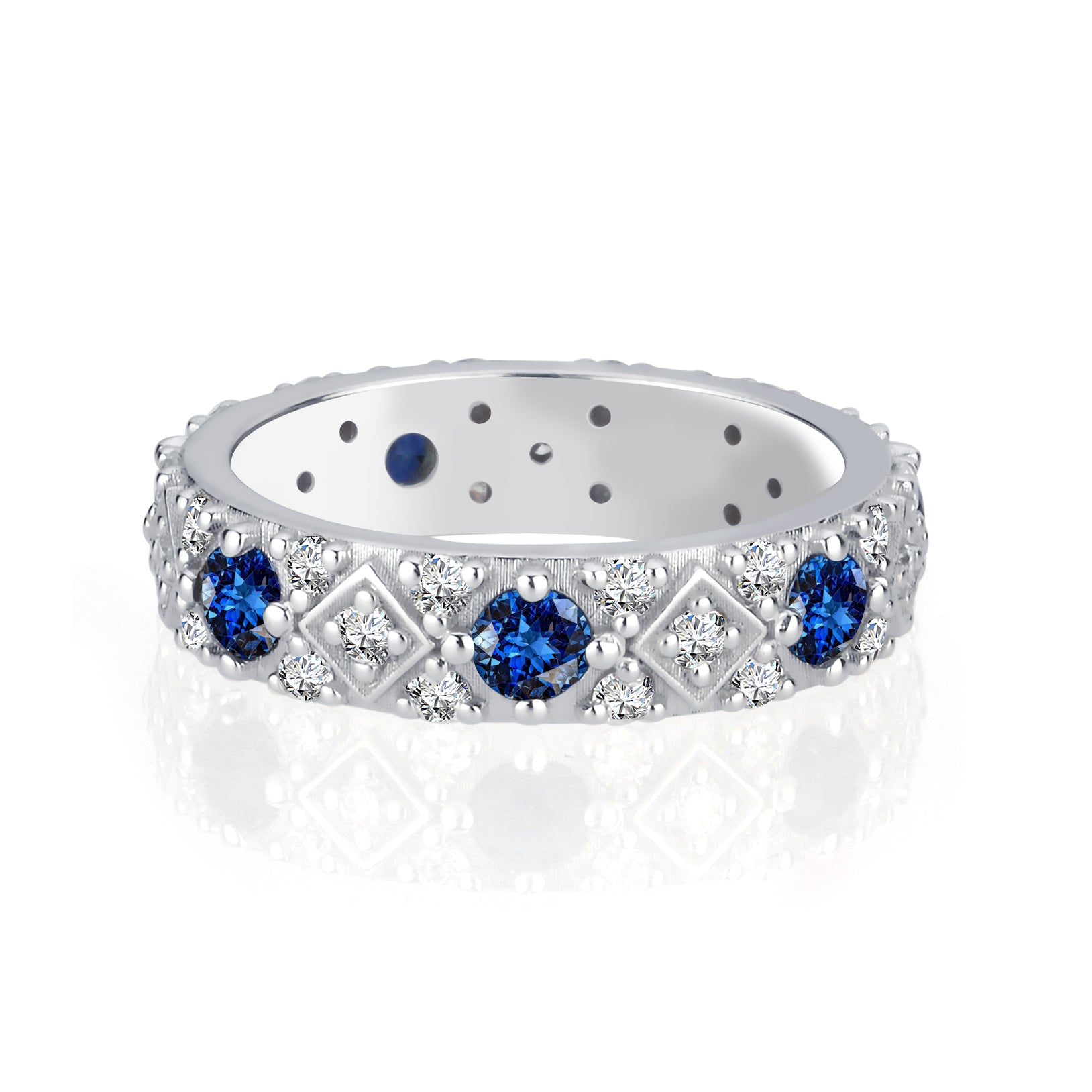 Inel eternity aur alb 18k cu safire 1.29ct si diamante naturale 0.74ct