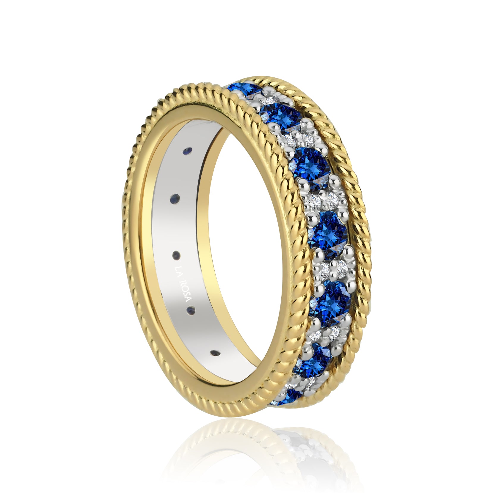 Inel eternity aur galben 18k cu safire 1.82ct si diamante naturale 0.20ct