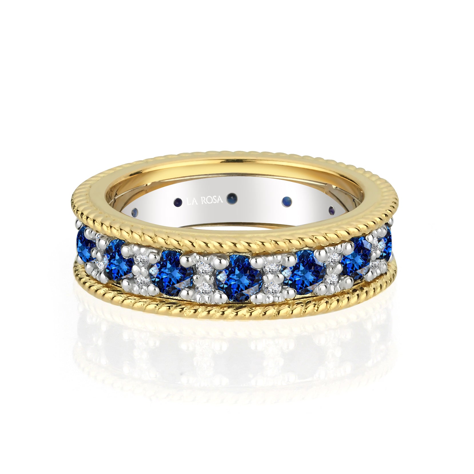 Inel eternity aur galben 18k cu safire 1.82ct si diamante naturale 0.20ct
