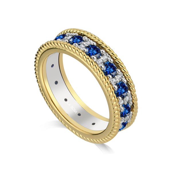 Inel eternity R002028 aur galben 18k cu safire 1.82ct si diamante naturale 0.20ct