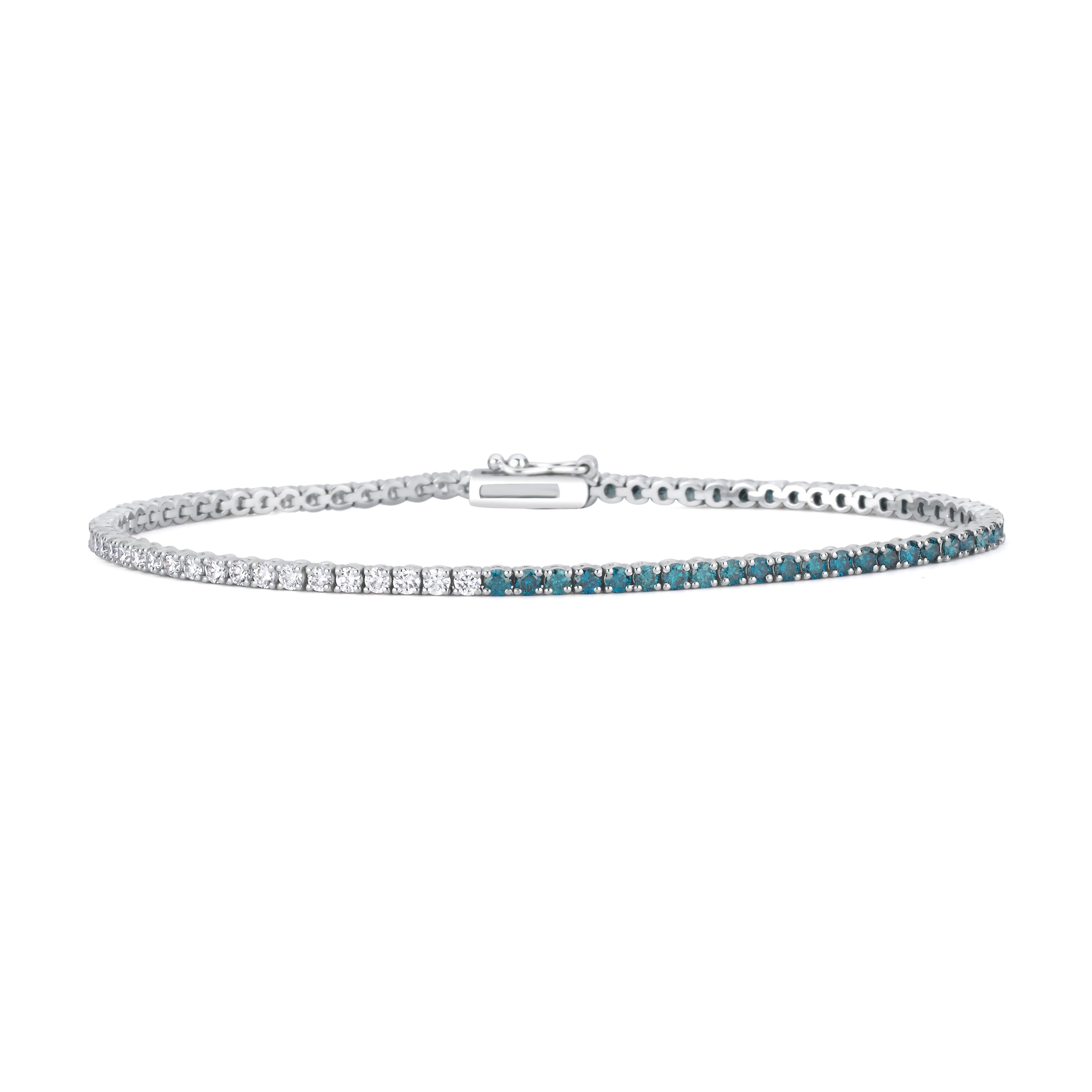 Bratara din aur alb 18k cu diamante naturale albastre 1.33ct si diamante naturale 1.15ct