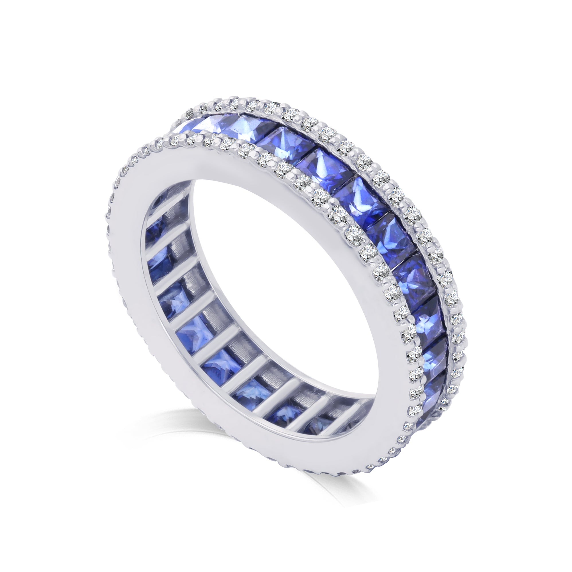 Inel eternity aur alb 18k cu safire 3.72ct si diamante naturale 0.61ct