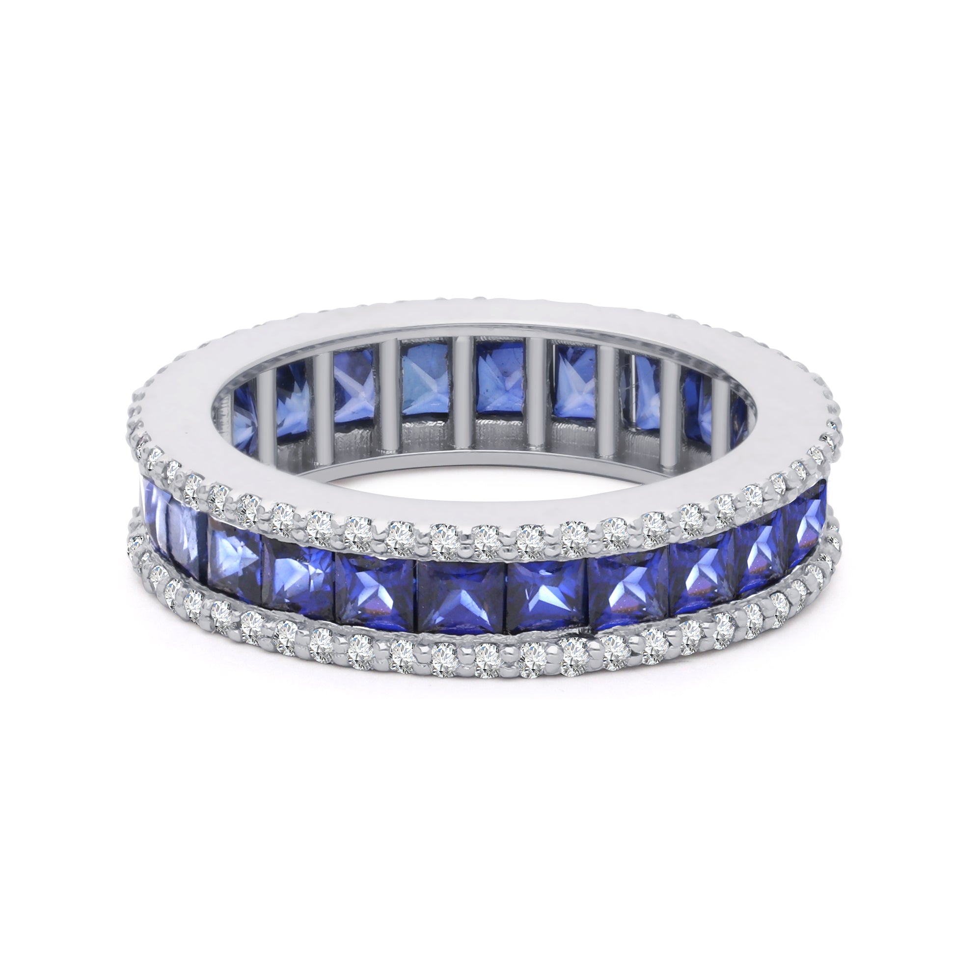 Inel eternity aur alb 18k cu safire 3.72ct si diamante naturale 0.61ct