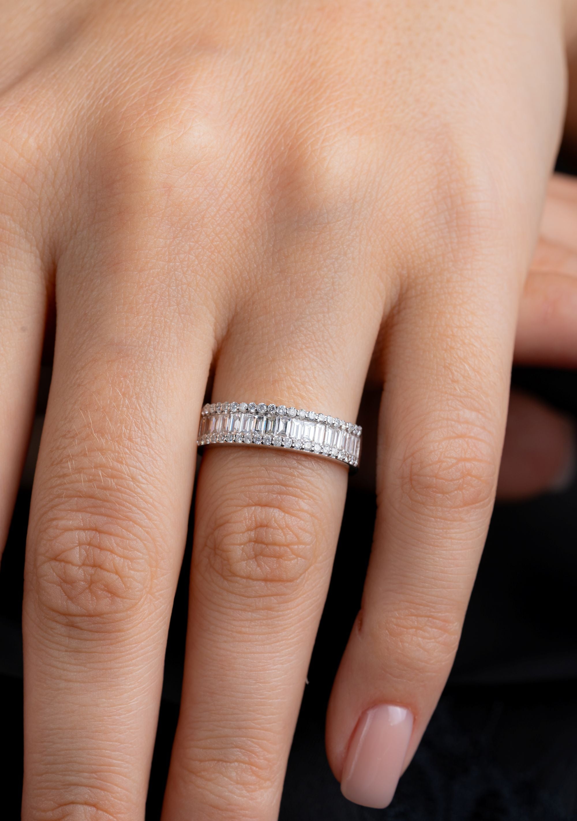 Inel Md54674 din Aur Alb 14K cu Diamante Naturale Baguette