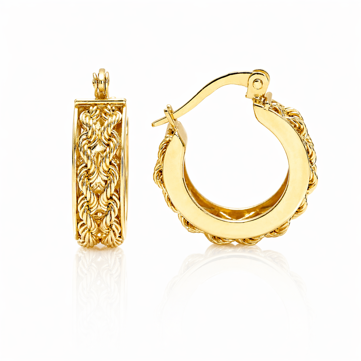 Cercei PRSE196 din aur galben 14k cu textura impletita