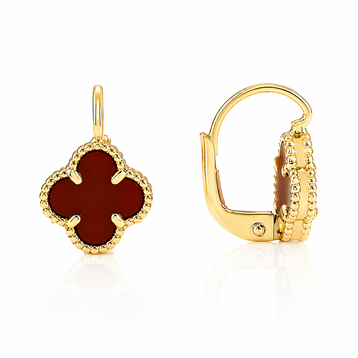 Cercei PRSE215 din aur galben 14k cu email burgundy