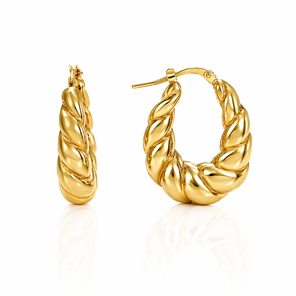 Cercei creole rasucite PRSE234 din aur galben 14k