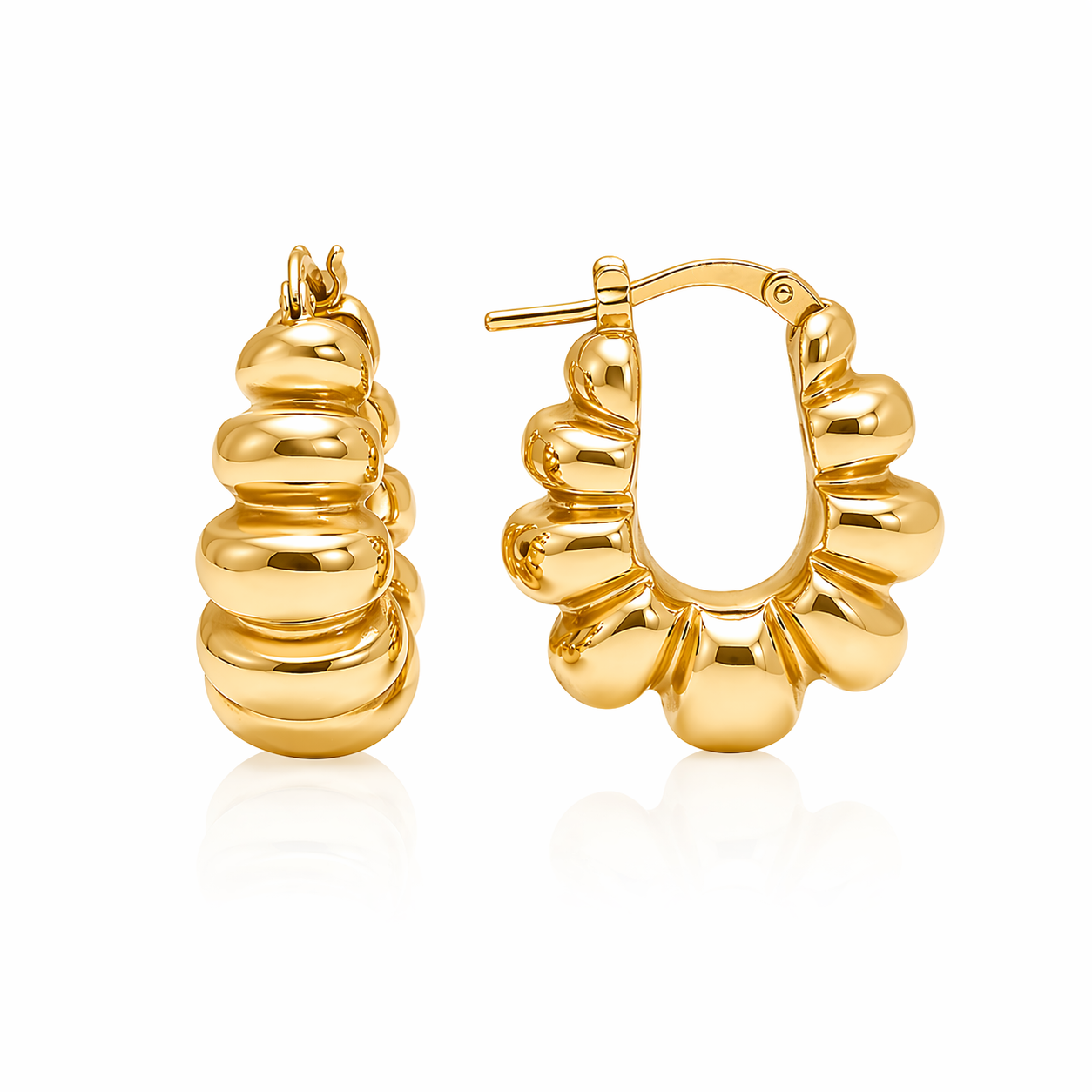 Cercei huggie PRSE236 din aur galben 14k cu design volumetric