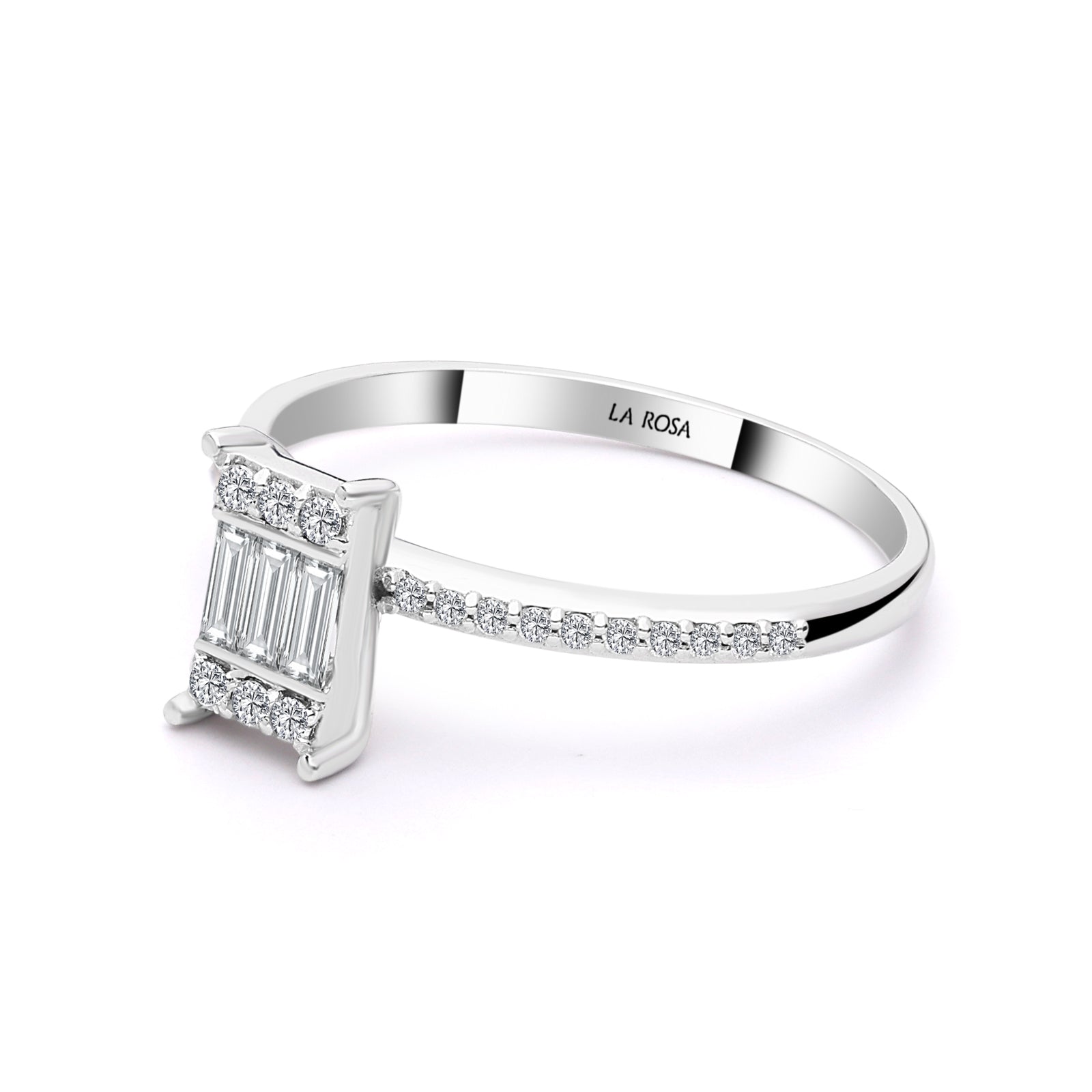 INEL triplu baghete R001794 din aur alb 14k cu diamante - Bijuterii LA ROSA