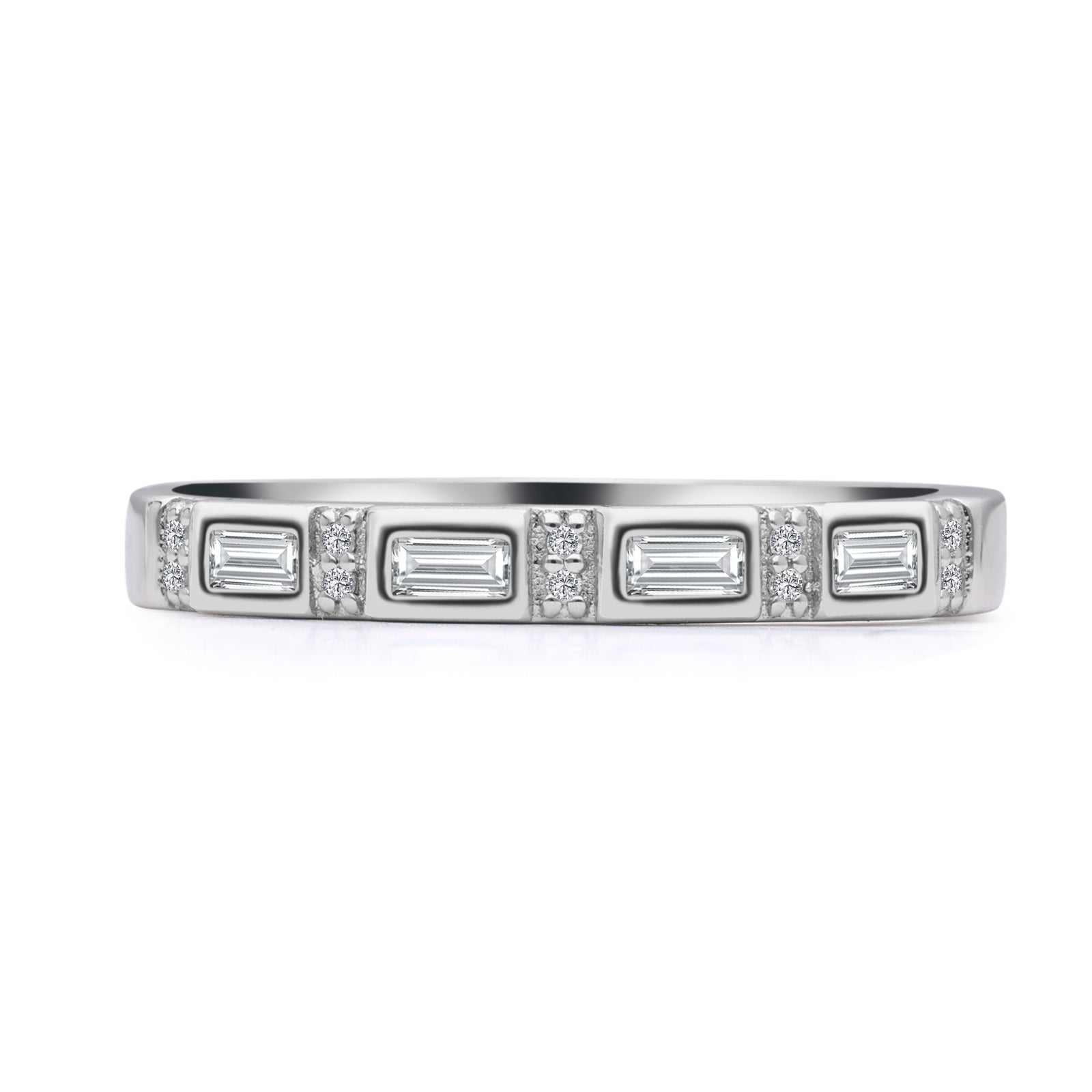 Inel eternity R001858 aur alb 14k cu diamante naturale baguette 0.10ct si rotunde 0.03ct