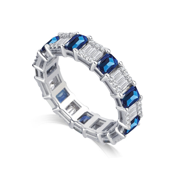 Inel eternity R002025 aur alb 18k cu safire 2.38ct si diamante naturale 0.48ct