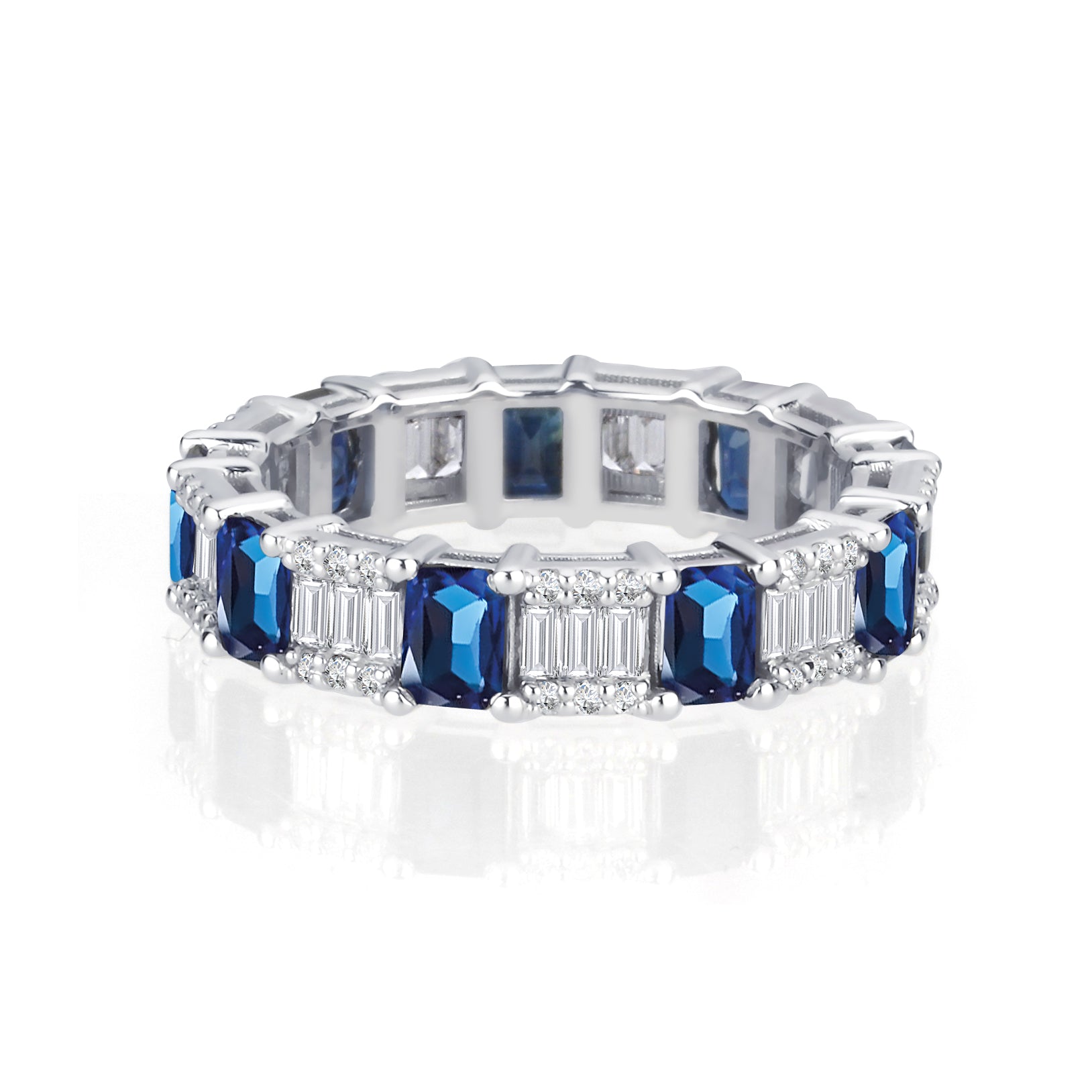 Inel eternity aur alb 18k cu safire 2.38ct si diamante naturale 0.48ct