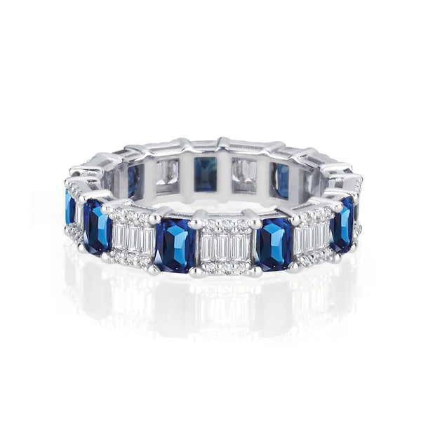 Inel eternity R002025 aur alb 18k cu safire 2.38ct si diamante naturale 0.48ct