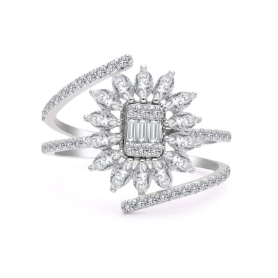 INEL R004159 din aur alb 14k forma floare cu diamante marquise - Bijuterii LA ROSA