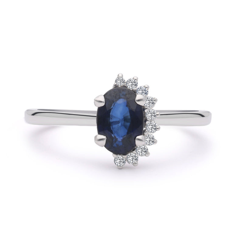 INEL R004396 DIN AUR ALB 14K CU DIAMANTE SI SAFIR OVAL