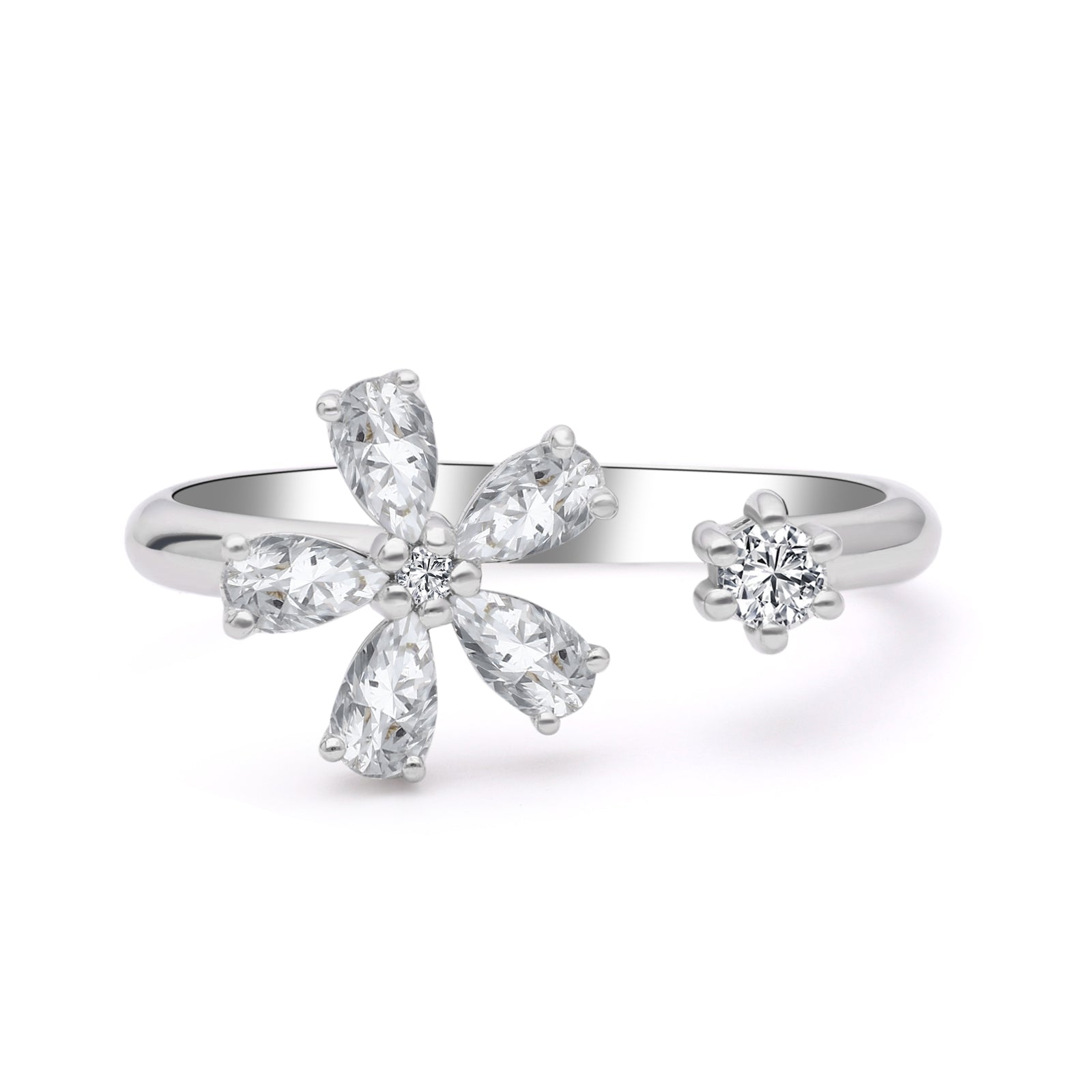 INEL R004752 din aur alb 14k forma floare cu diamante lacrima - Bijuterii LA ROSA