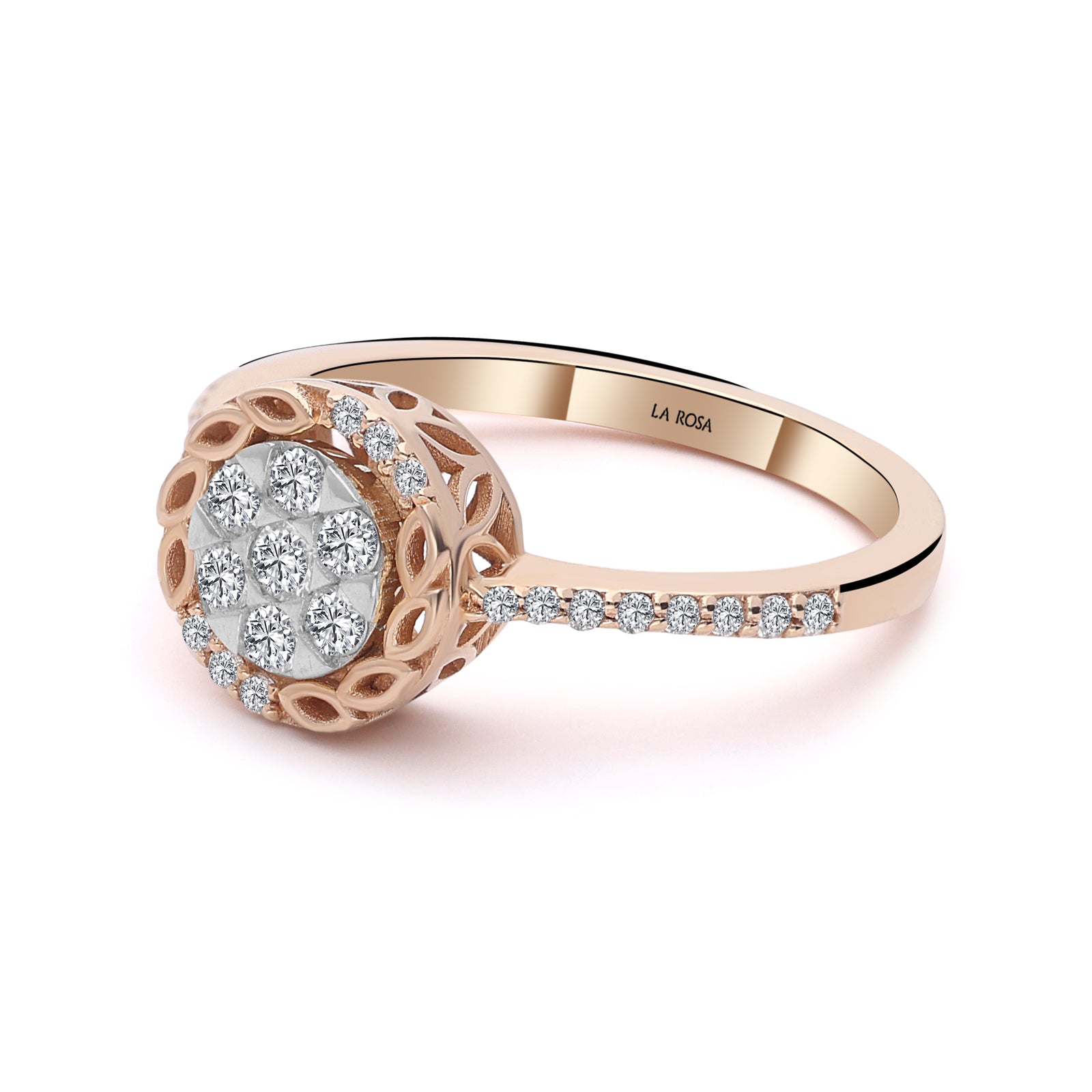 INEL R005234 DIN AUR ROZ 14K FORMA FLOARE CU DIAMANTE ROTUNDE - Bijuterii LA ROSA