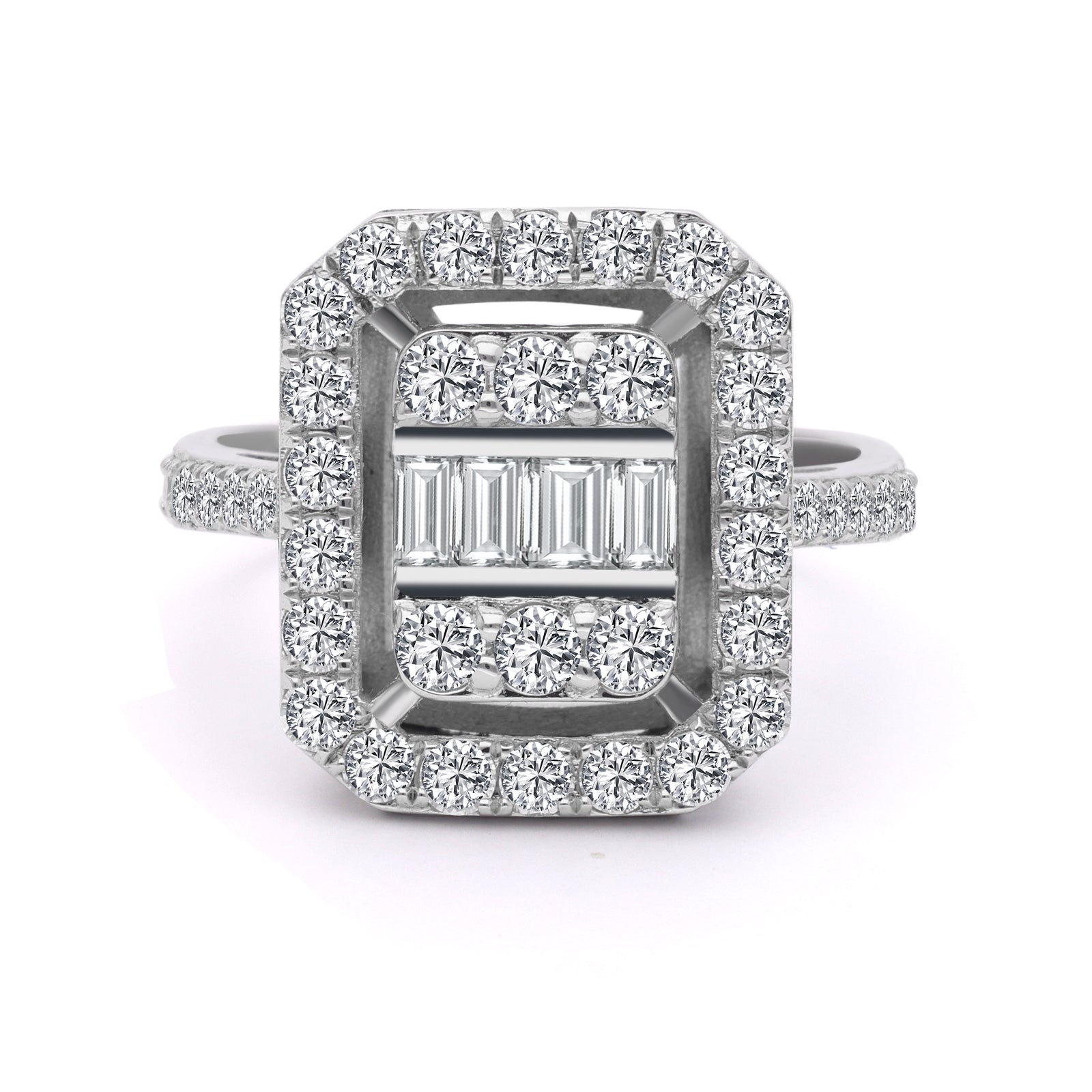 INEL CASETTE R005504 DIN AUR ALB 14K CU DIAMANTE BAGHETE - Bijuterii LA ROSA