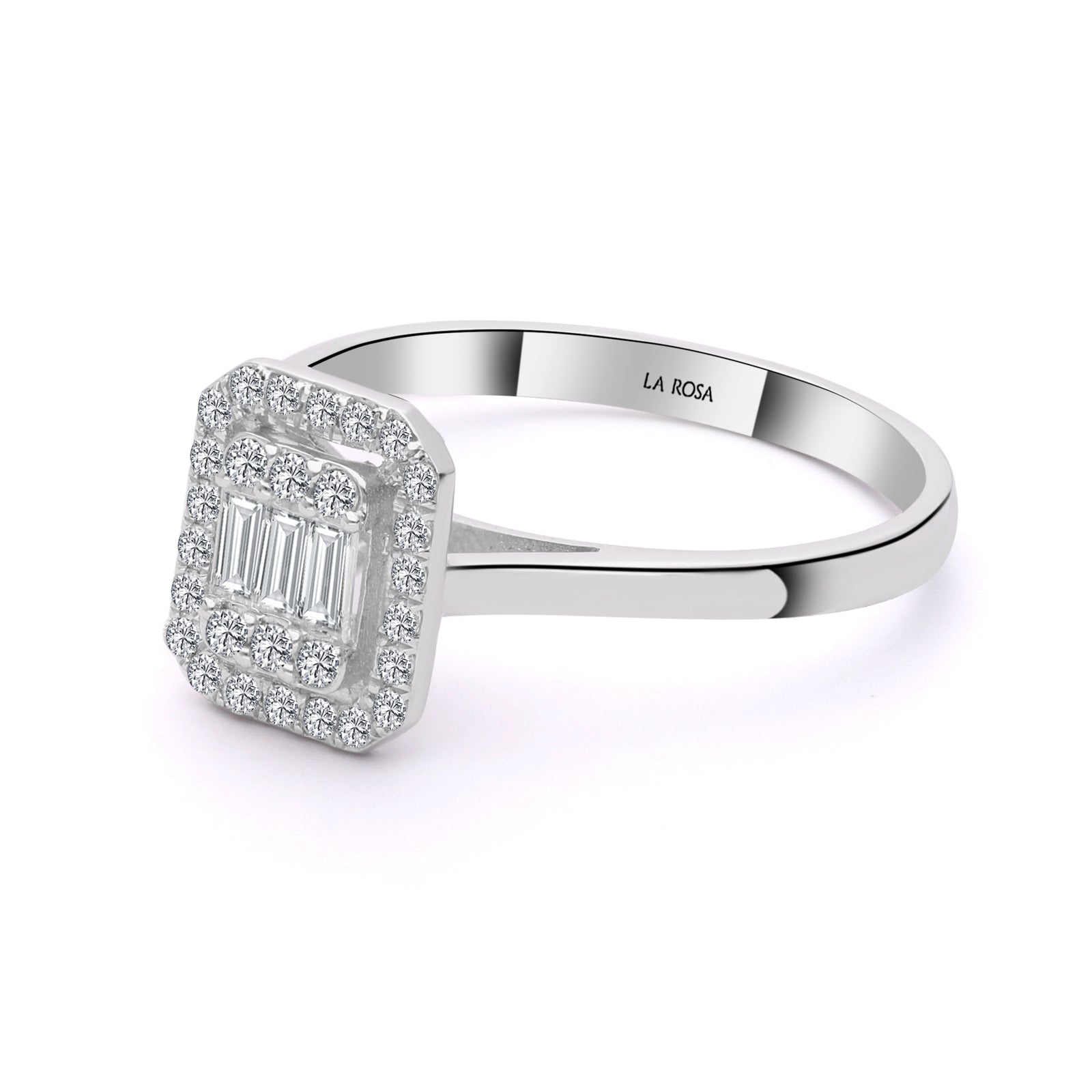 INEL R005796 DIN AUR ALB 14K CU DIAMANTE BAGHETE - Bijuterii LA ROSA