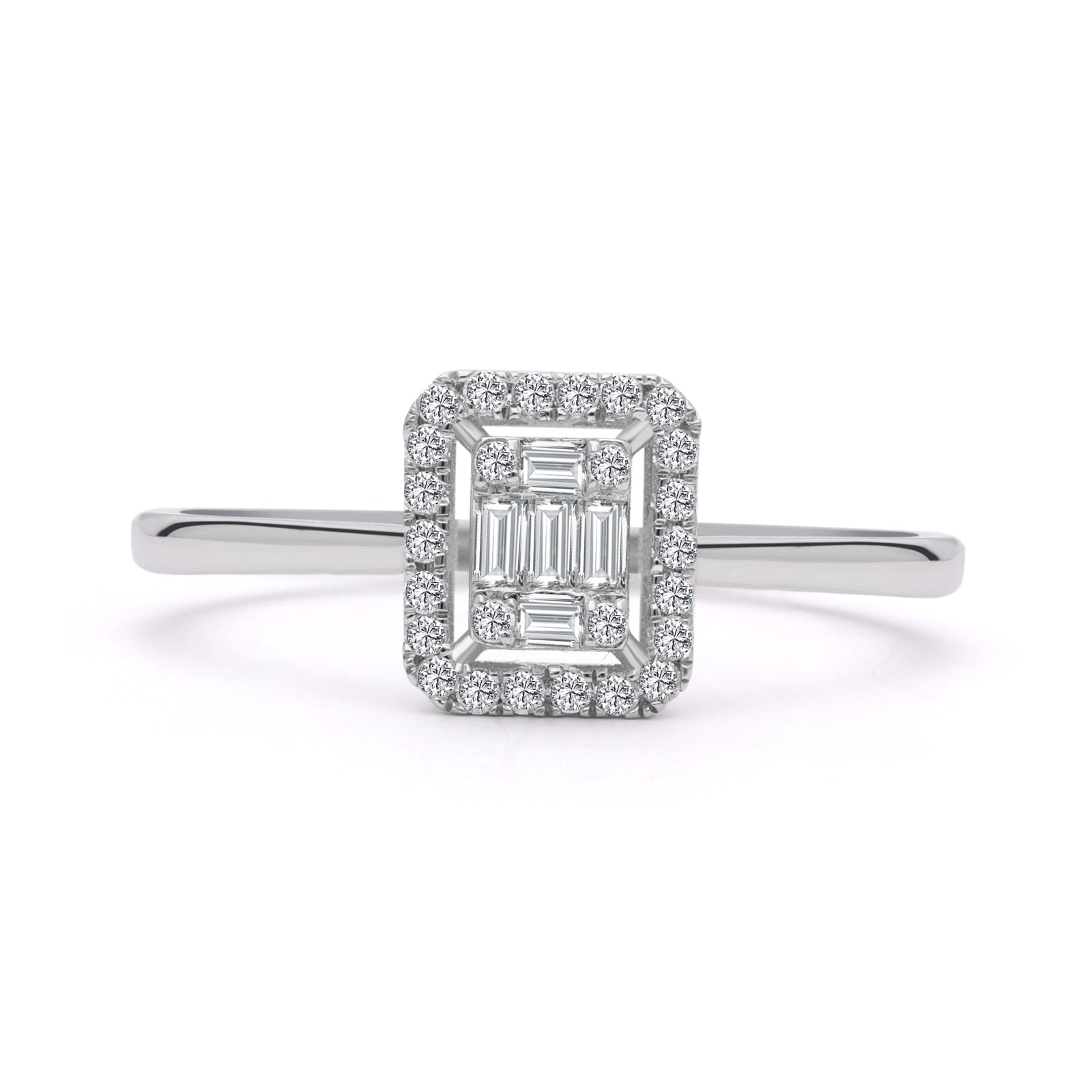 INEL R005807 DIN AUR ALB 14K CU DIAMANTE BAGHETE - Bijuterii LA ROSA
