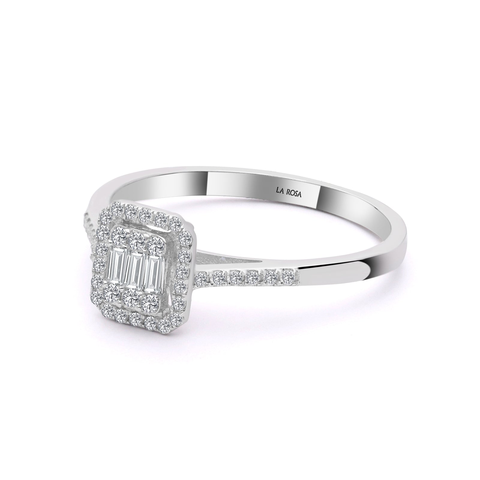 INEL R005889 DIN AUR ALB 14K CU DIAMANTE BAGHETE - Bijuterii LA ROSA
