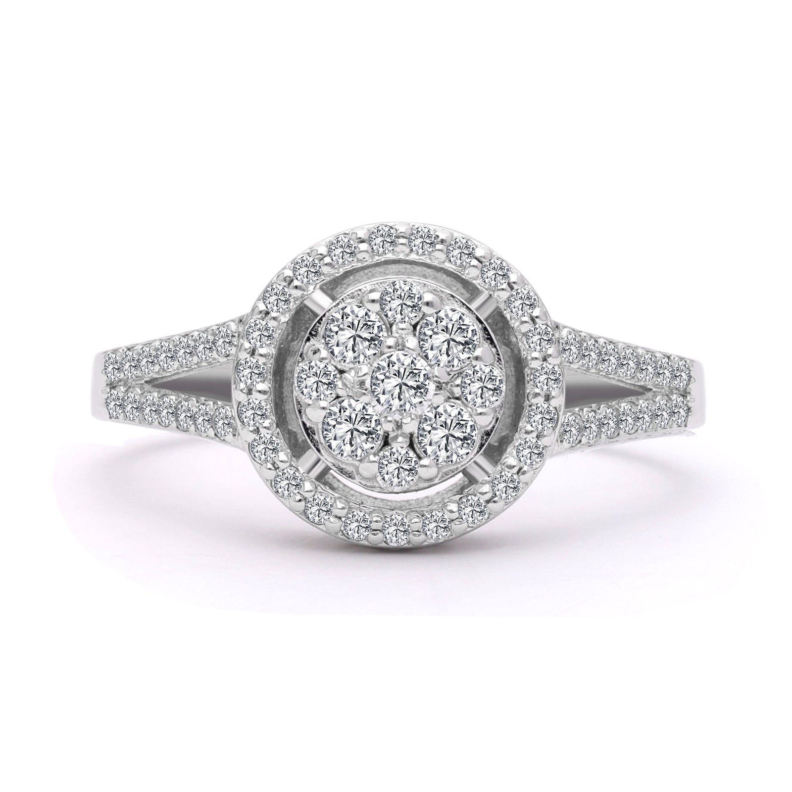 INEL R006057 dublu ring din aur alb 14K CU DIAMANTE - Bijuterii LA ROSA