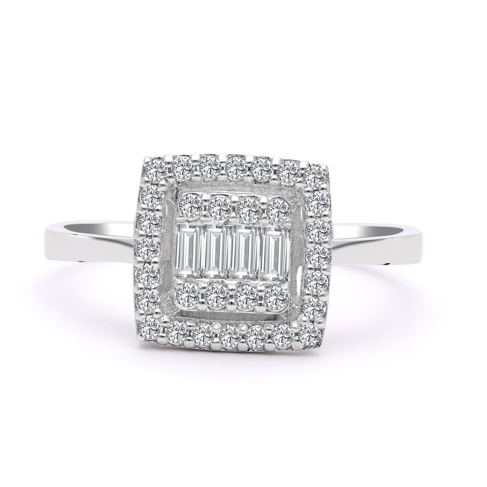 INEL R006060 din aur alb 14k model patrat cu diamante - Bijuterii LA ROSA