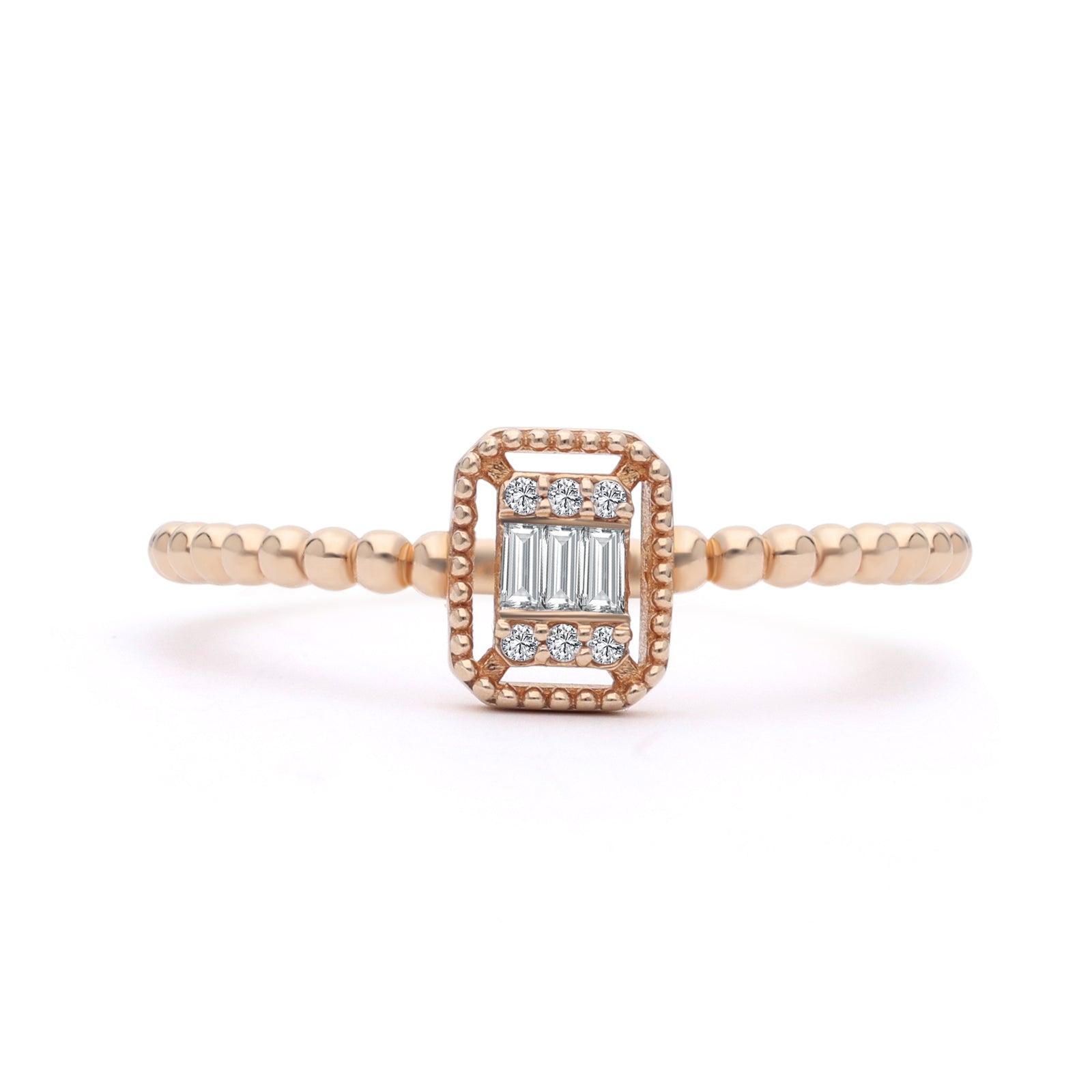 Inel R006069 din aur roz 14k forma dreptunghi cu diamante - Bijuterii LA ROSA