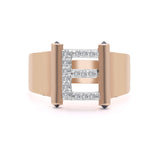 INEL R006154 DIN AUR ROZ SI AUR ALB 14K initiala E CU DIAMANTE SI SAFIR - Bijuterii LA ROSA