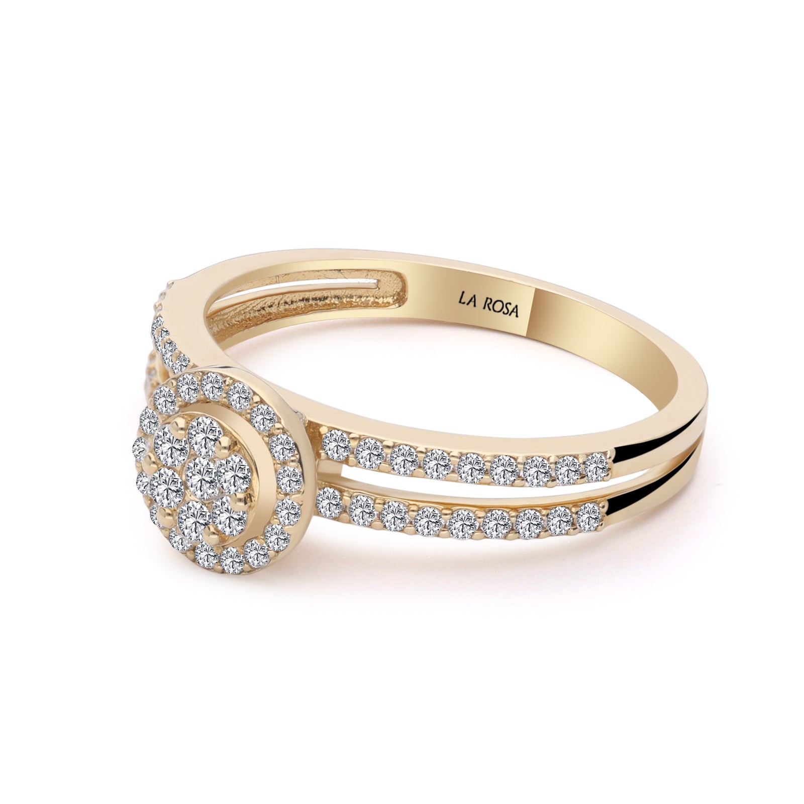 INEL R006160 dublu ring forma rotunda din aur galben 14k cu diamante - Bijuterii LA ROSA