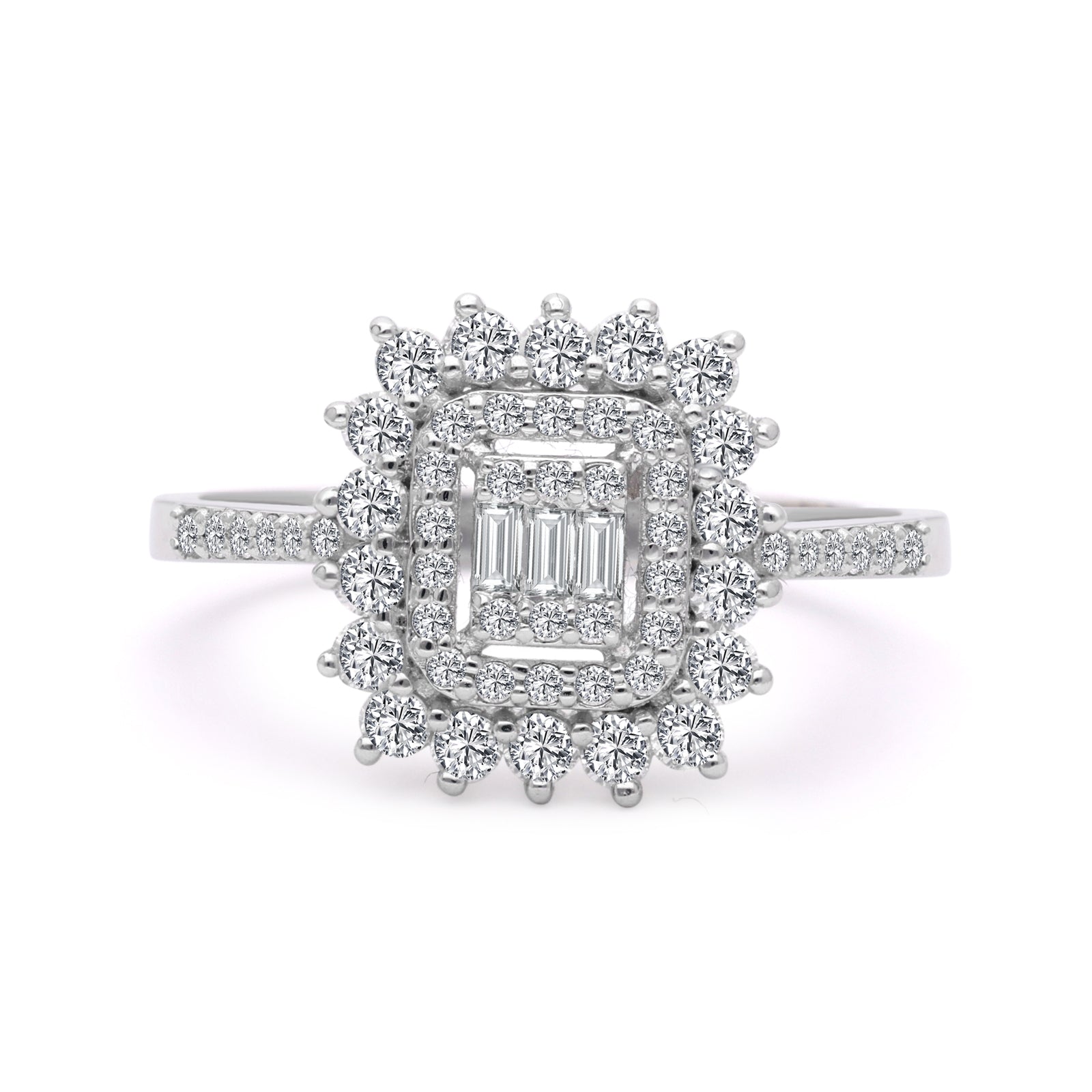 INEL dublu mount R006177 din aur alb 14k cu diamante - Bijuterii LA ROSA
