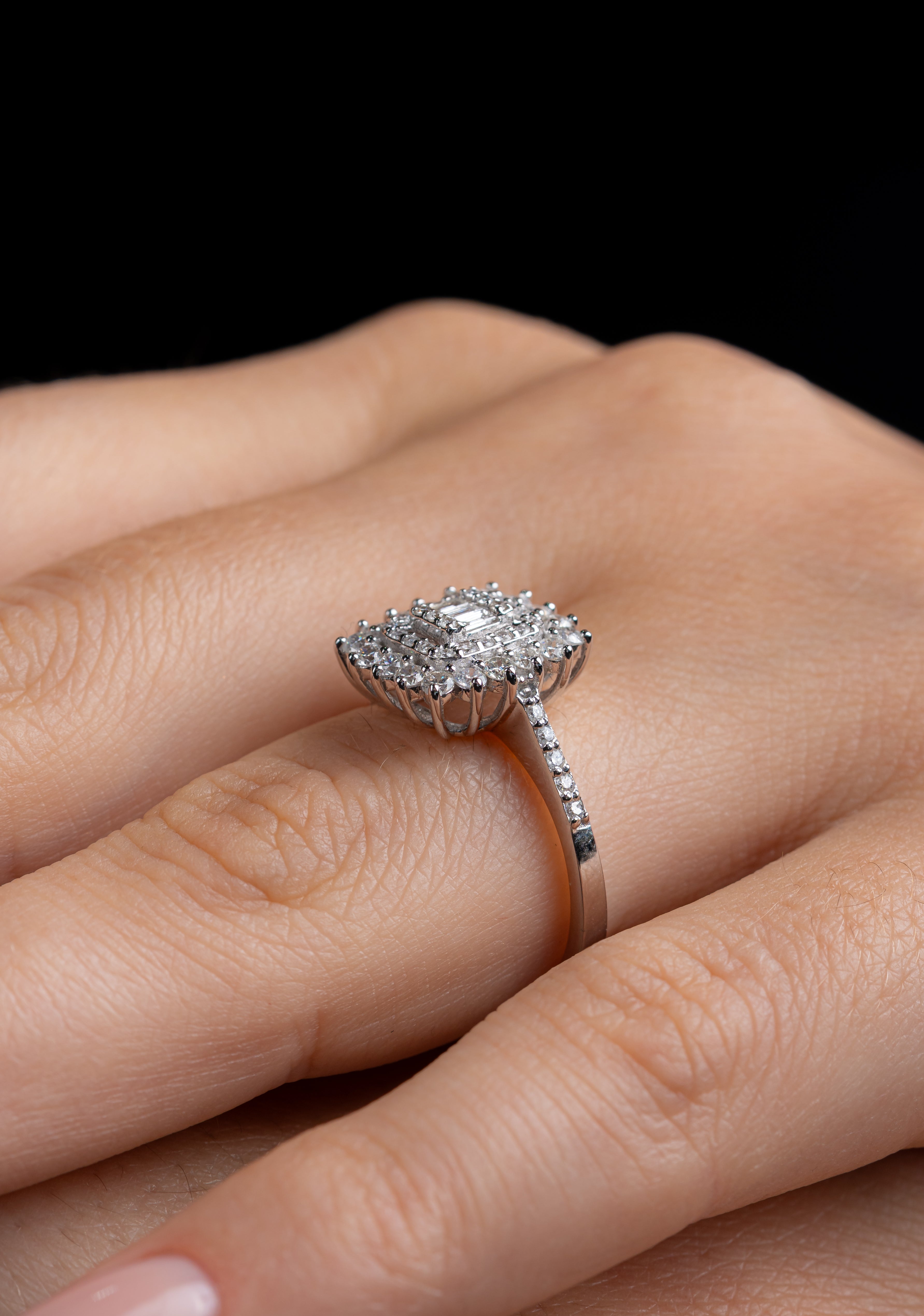 Inel Dublu Mount R006177 din Aur Alb 14K cu Diamante Naturale