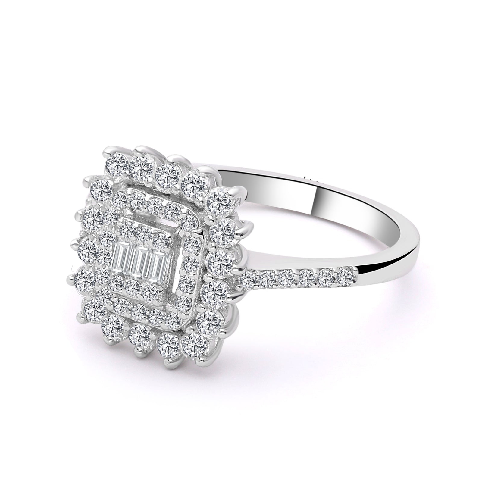 INEL dublu mount R006177 din aur alb 14k cu diamante - Bijuterii LA ROSA