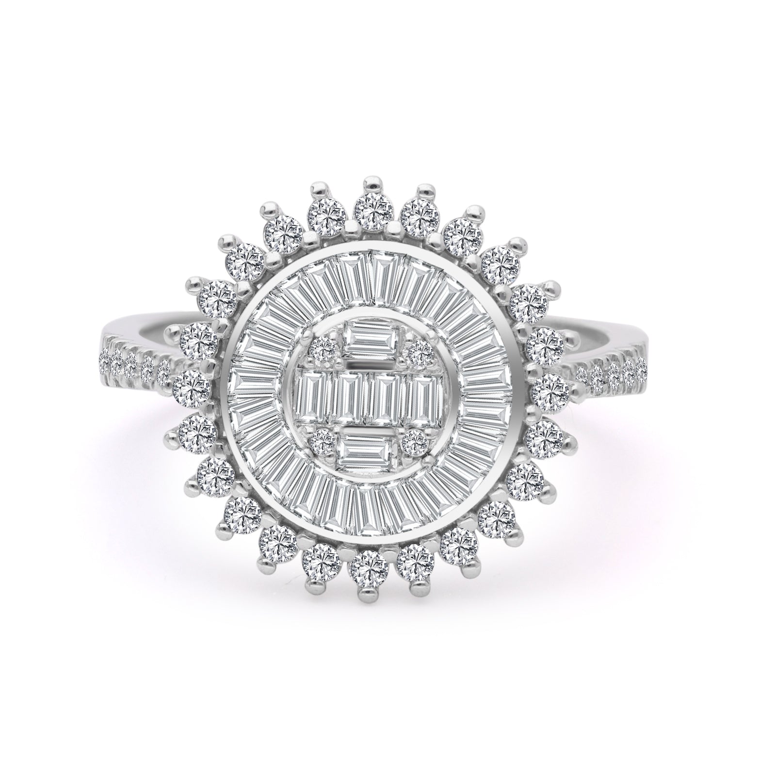 INEL R006184 DIN AUR ALB 14K FORMA FLOARE CU DIAMANTE - Bijuterii LA ROSA