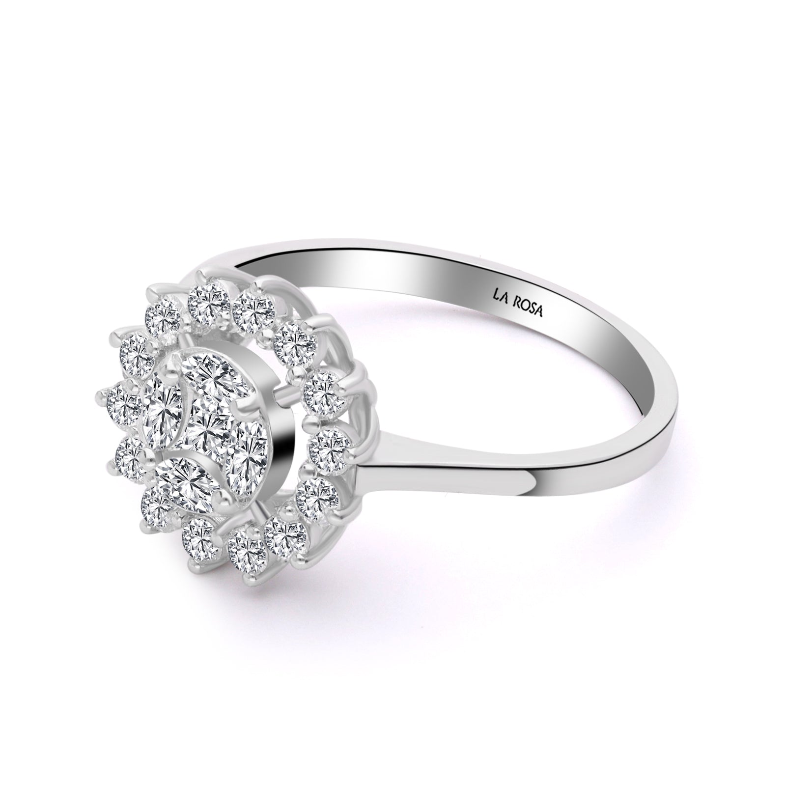 INEL R006203 DIN AUR ALB FORMA FLOARE CU DIAMANTE MARQUISE - Bijuterii LA ROSA