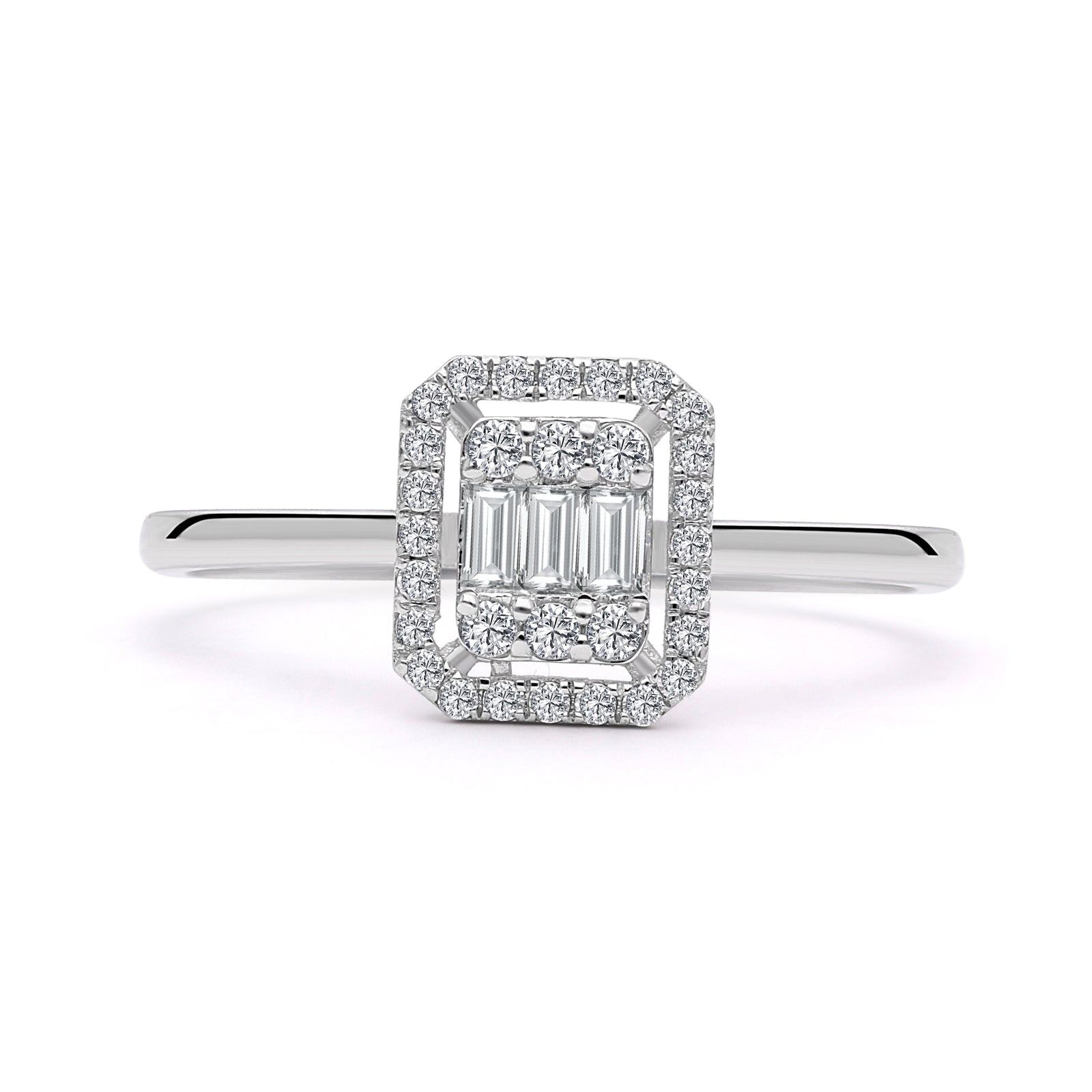 INEL R006219 DIN AUR ALB 14K FORMA DREPTUNGHI CU DIAMANTE BAGHETA - Bijuterii LA ROSA